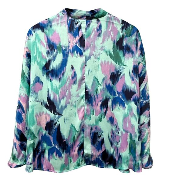 Colleen Lopez Shrug Top Medium Blue Print Satin Cocoon Light Jacket HSN - Picture 3 of 9